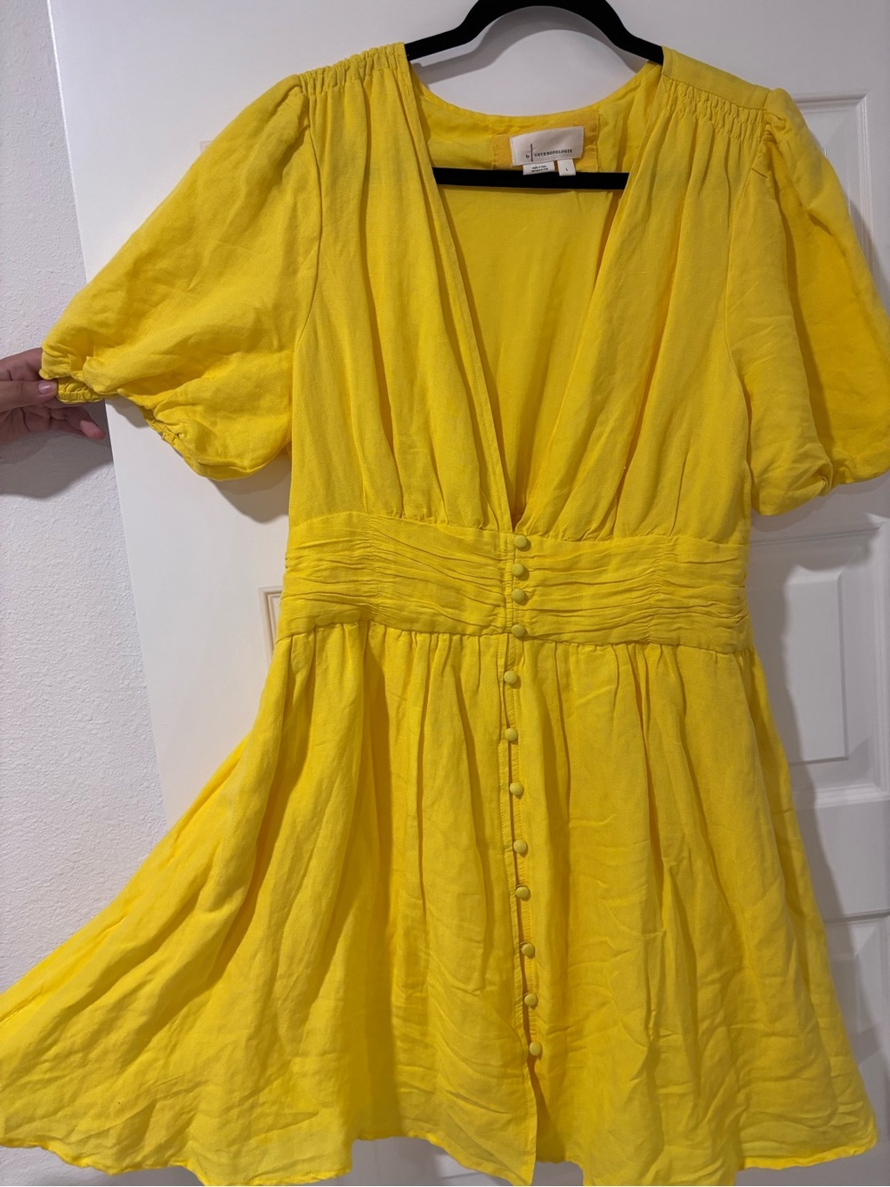 Anthropologie Bright Yellow Button-Front Mini Dress